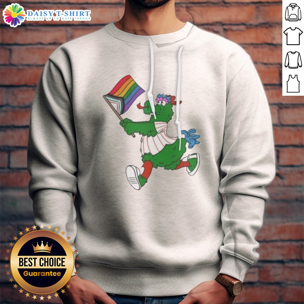 Top Philadelphia Phillies Pride Mascot Running With Progress Flag Sweatshirt Sweashirt Top Philadelphia Phillies Pride Mascot Running With Progress Flag Sweatshirt featuring vibrant colors and bold graphics.