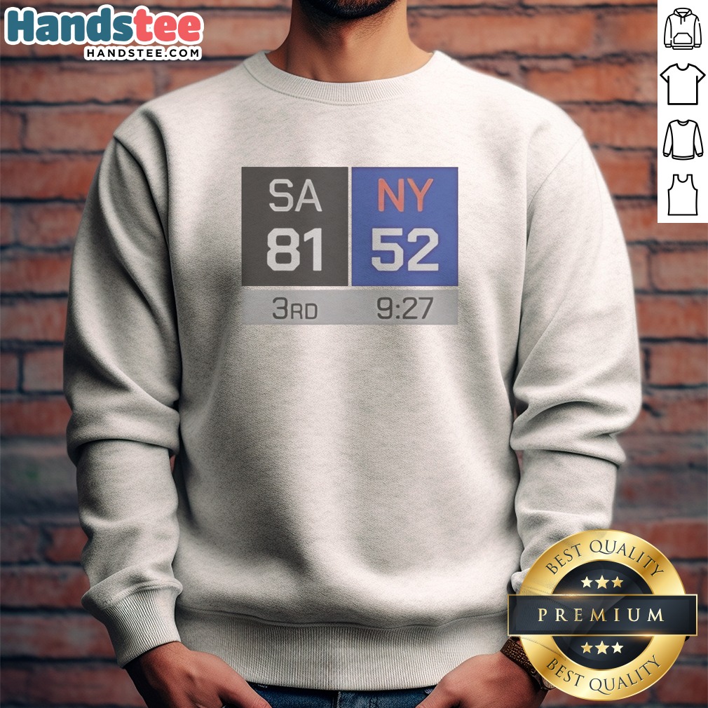 top-sa-81-ny-52-third-quarter-scoreboard-san-antonio-spurs-vs-new-york-knicks-sweatshirt Top SA 81 NY 52 Third Quarter Scoreboard San Antonio Spurs Vs New York Knicks Sweatshirt in dark grey with bold scoreboard print