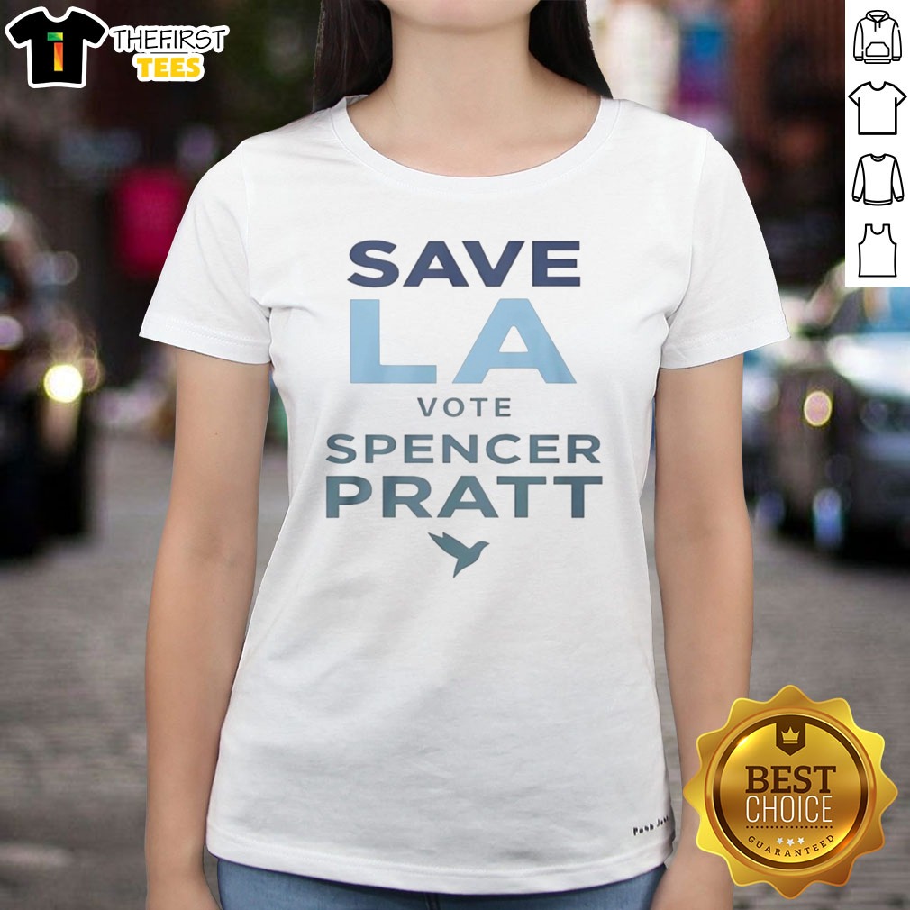 top-save-la-vote-spencer-pratt-ladies-shirt Top Save LA Vote Spencer Pratt Ladies Shirt on a wooden background, showcasing its vibrant print and comfortable fit.
