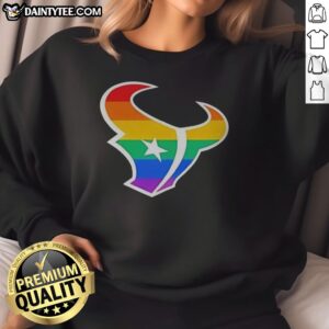 Official Houston Texans Pride Flag Logo NFL Football Team Sports Rainbow Logo Art Sweatshirt displayed in vibrant colors.
