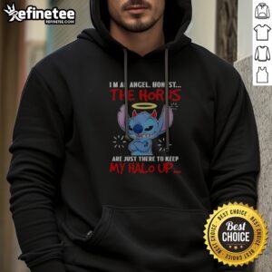 Nice Stitch I'M An Angel Honest The Horns Are Just There To Keep My Halo Up hoodie in a vibrant display