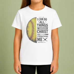 Nice Baseball I Can Do All Things Through Christ Kids T-Shirt