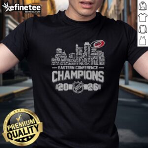 Pretty Staal Aho Svechnikov Carolina Hurricanes 2026 Eastern Conference Champions NHL t shirt displayed on a neutral background.