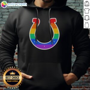Top Indianapolis Colts Rainbow Horseshoe LGBTQ Pride Logo Football League Team Hoodie displayed on a hanger