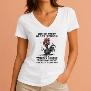 Hot Pretty Inside Every Older Person Is A Younger Person Wondering What The Hell Happened V Neck Shirt in soft fabric, classic fit