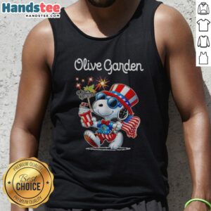 Good Snoopy X Olive Garden Fourth Of July American 250 Years 1776 2026 Fireworks Tank Top featuring vibrant fireworks design