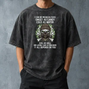 Premium I Can Be Mean As Fck Sweet As Candy Cold As Water Evil As Hell Or Loyal Like A Soldier It Washed T-Shirt