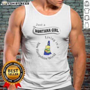 Pretty Just A Montana Girl Living In A New Hampshire World State Map Tank Top in white, sleeveless casual wear
