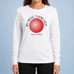 Pretty My Nose Turns Red Youth Circus Funny long sleeve shirt in vibrant colors, youth size, front view
