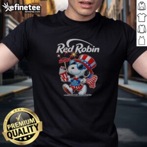 Original Snoopy X Red Robin Fourth Of July American 250 Years 1776 2026 Fireworks t shirt on display
