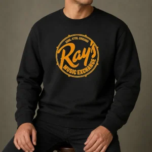 Pretty 300E 47th Chicago Music Exchange Sweater in cozy knit fabric with front logo print