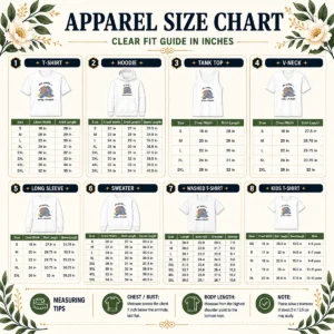 Size chart for Awesome Oh Look More Laundry with measurements in inches and centimeters
