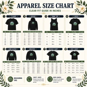 Size chart for Nice Hope Takes Flight Rebel Squadron with measurements in inches and cm