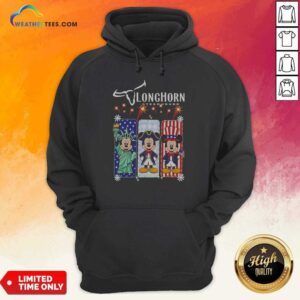 Hot Longhorn Steakhouse Mickey Mouse Patriotic USA Characters hoodie optimized showing front view with vibrant patriotic design