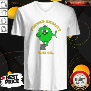 Nice Forced Reality Rule OK Green Monster Middle Finger V Neck Shirt v neck optimized in green color