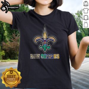 Pretty NOLA Saints Pelicans Tulane Fleur De Lis Logo Ladies shirt featuring vibrant colors and a unique design.