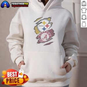 Premium Pittsburgh Steelers Alabama Crimson Tide Dual Team Logo Design Hoodie showcasing team logos on a cozy fabric.