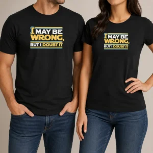 Original I May Be Wrong But I Doubt It t shirt in black, classic crew neck short sleeve cotton tee