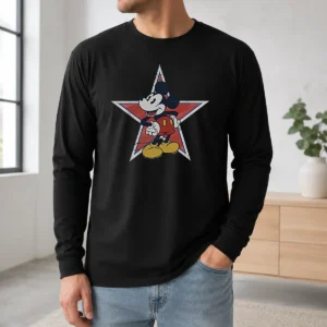 Hot Disney Distressed Mickey Mouse Star Mens Long Sleeve Shirt