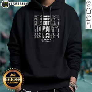 Top No Scotland No Party Scotland Hoodie in black, front view with kangaroo pocket and drawstring hood