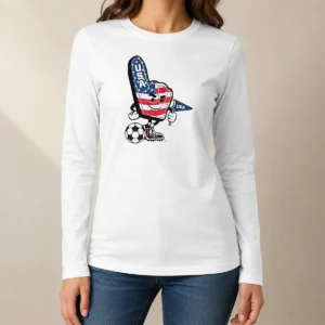 Original USA Soccer Mascot Foam Finger With Ball And Pennant Long Sleeve Shirt