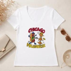 Pretty Chicago Cubs Vs Milwaukee Brewers Baseball Hot Dog Cheese Curds V-Neck Shirt