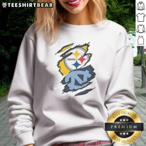 Official Pittsburgh Steelers And UNC Tar Heels Ripped Metal Effect Logo Sweatshirt featuring a unique design
