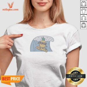 Official Top Cool Pineapple Wearing Sunglasses Surfing On Pizza Slice Ocean Wave Cartoon V Neck Shirt v neck optimized showing vibrant graphic on soft fabric