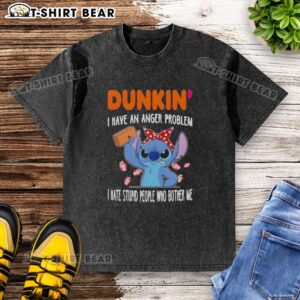 Washed t-shirt featuring 'I Have An Anger Problem' design by Pretty Stitch x Dunkin, perfect for expressing frustrations.