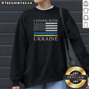 Pretty United States America USA I Stand With Ukraine Sweatshirt featuring a bold graphic design.