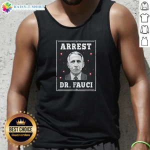 Funny Dr Fauci Arrest Medical Freedom Anti Lockdown Political Portrait printed on a black tank top