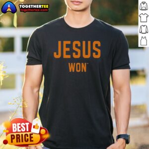 Good Jesus Won Apparel Christian Faith Religious Message Theme Shirt featuring bold text on a comfortable cotton tee