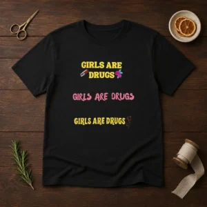 Top Girls Are Drugs Sticker Set T Shirt Premium Oversized in white, featuring bold graphic print on an oversized fit cotton tee