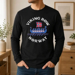 Top Viking Row Noway Ship With A Norwegian Flag Sail And Soccer Balls Along The Side Long Sleeve Shirt
