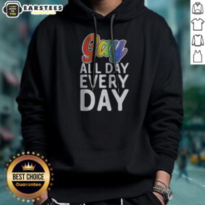 Original Gay All Day Every Day hoodie in vibrant colors with front pocket and adjustable drawstring hood