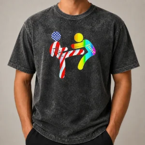 Premium July Independence Kick June Pride Month Washed T-Shirt