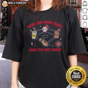 Awesome Here For Home Runs And The Hot Dogs Chicago Cubs MLB Mascot Cartoon Food Ladies Shirt showcasing vibrant graphics