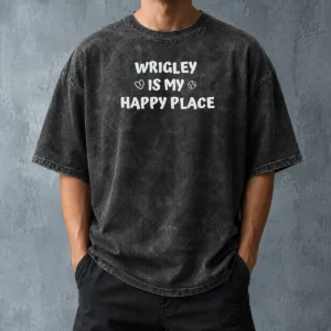 Funny Wrigley Is My Happy Place Chicago Cubs Washed T-Shirt