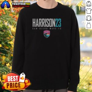Pretty San Diego Wave FC Harrison 23 Sweatshirt featuring the San Diego Wave FC logo and colors.