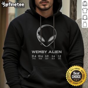 Wemby Alien Stats San Antonio Spurs Fan Hoodie in black with graphic print, front view