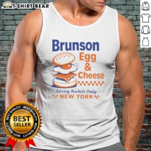 Official Brunson Egg & Cheese Serving Buckets Daily NEW YORK Jalen Brunson Tank top in white, sleeveless casual wear