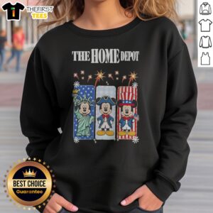 Funny The Home Depot Mickey Mouse Statue Of Liberty Uncle Sam Patriotic Sweatshirt in charcoal gray, long sleeve crewneck