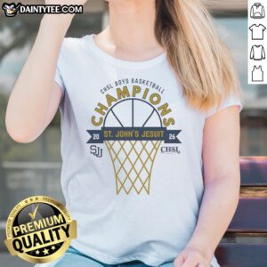 Official Chsl Boys Basketball Champions St Johns Jesuit 2026 Sjj Est1926 Ladies Shirt displayed on a hanger