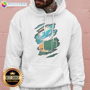 Pretty Miami Dolphins And Miami Hurricanes Ripped Logo Design Apparel Hoodie featuring a unique ripped logo design
