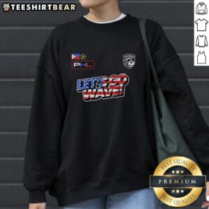 Alt Text: Awesome USA Let's Go Wave San Diego Wave FC 2026 sweatshirt featuring vibrant colors and team logo design.