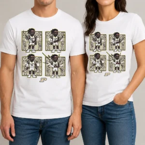 Pretty Basketball Purdue The Lance Dance Lance Jones t shirt in black, front view with graphic print