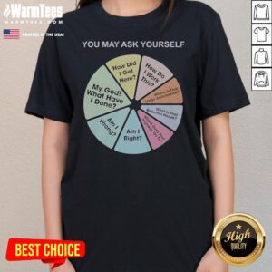 Nice Talking Heads You May Ask Yourself How Did I Get Here What Have I Done ladies tee in a vibrant color