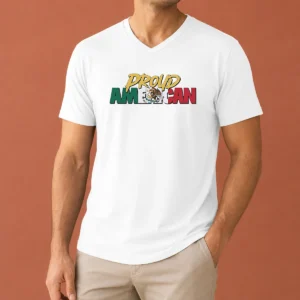 Pretty Proud American Eagle V Neck Shirt in classic fit with patriotic eagle graphic on front
