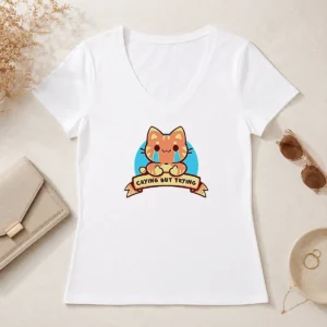 Original Crying But Trying Tabby Cat Kitten Emotional Support Mental Health Awareness V Neck Shirt in soft fabric