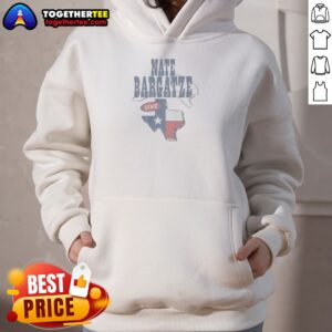 Hot Nate Bargatze Texas Hoodie in charcoal gray, featuring bold front graphic and adjustable drawstring hood